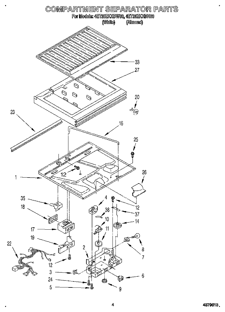 COMPARTMENT SEPARATOR Diagram and Parts List for 4ET20ZKXBN00  Whirlpool Refrigerator