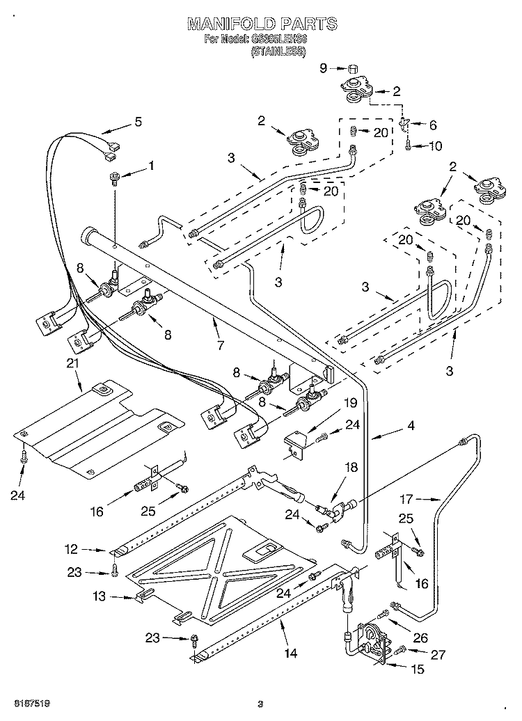 MANIFOLD Diagram and Parts List for GS395LEHS6  Whirlpool Range