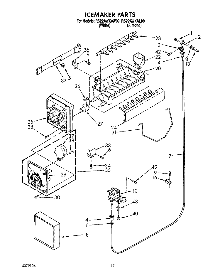 ICEMAKER, LITERATURE AND OPTIONAL Diagram and Parts List for RS22AWXAL00  Roper Refrigerator