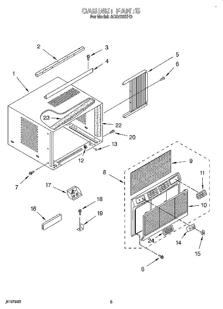 CABINET Diagram and Parts List for ACQ122XH0  Whirlpool Air Conditioner