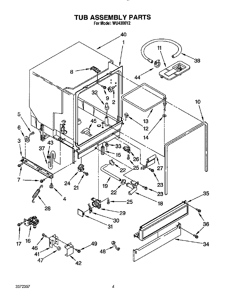 TUB ASSEMBLY, LIT/OPTIONAL Diagram and Parts List for WU4300Y2  Roper Dishwasher