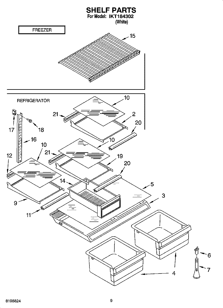 SHELF PARTS, OPTIONAL PARTS Diagram and Parts List for IKT184302  Inglis Refrigerator