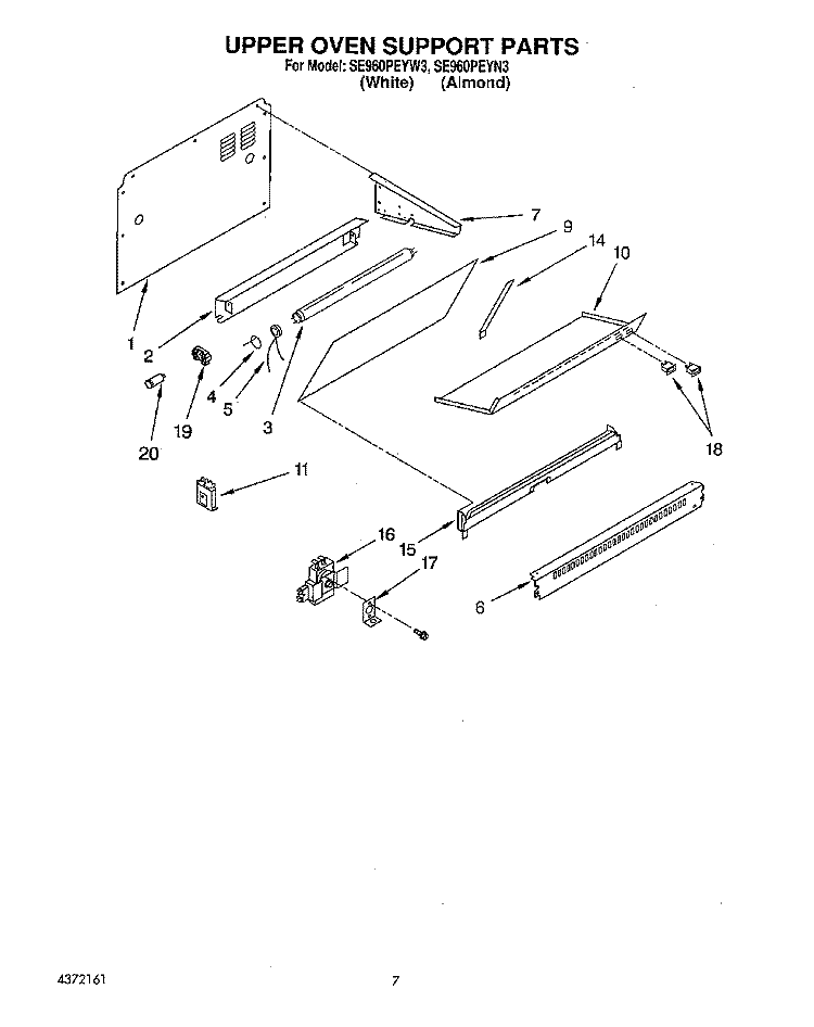 UPPER OVEN SUPPORT Diagram and Parts List for SE960PEYN3  Whirlpool Range