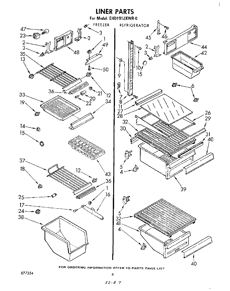 LINER Diagram and Parts List for EHD191ZKWR0  Whirlpool Refrigerator