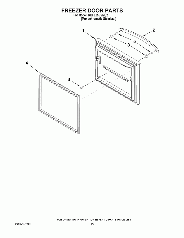FREEZER DOOR PARTS Diagram and Parts List for KBFL25EVMS2  KitchenAid Refrigerator
