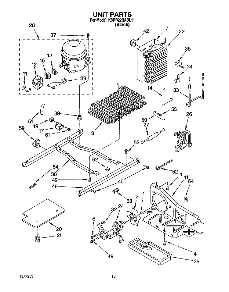UNIT Diagram and Parts List for KSRB22QABL11  KitchenAid Refrigerator