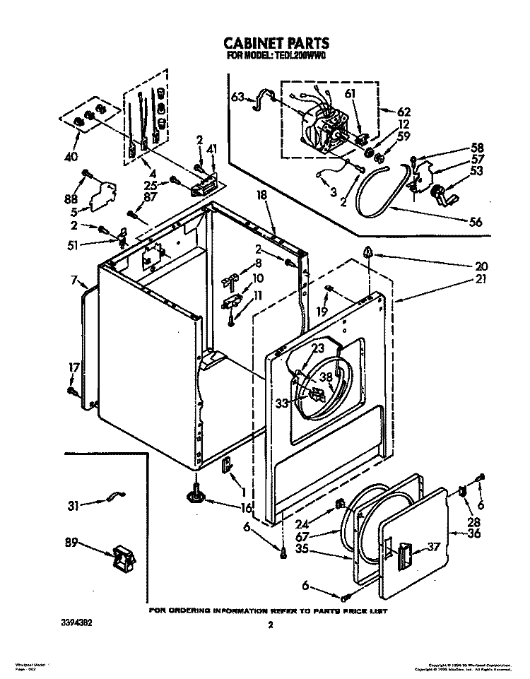 CABINET Diagram and Parts List for TEDL200WW0  Whirlpool Dryer