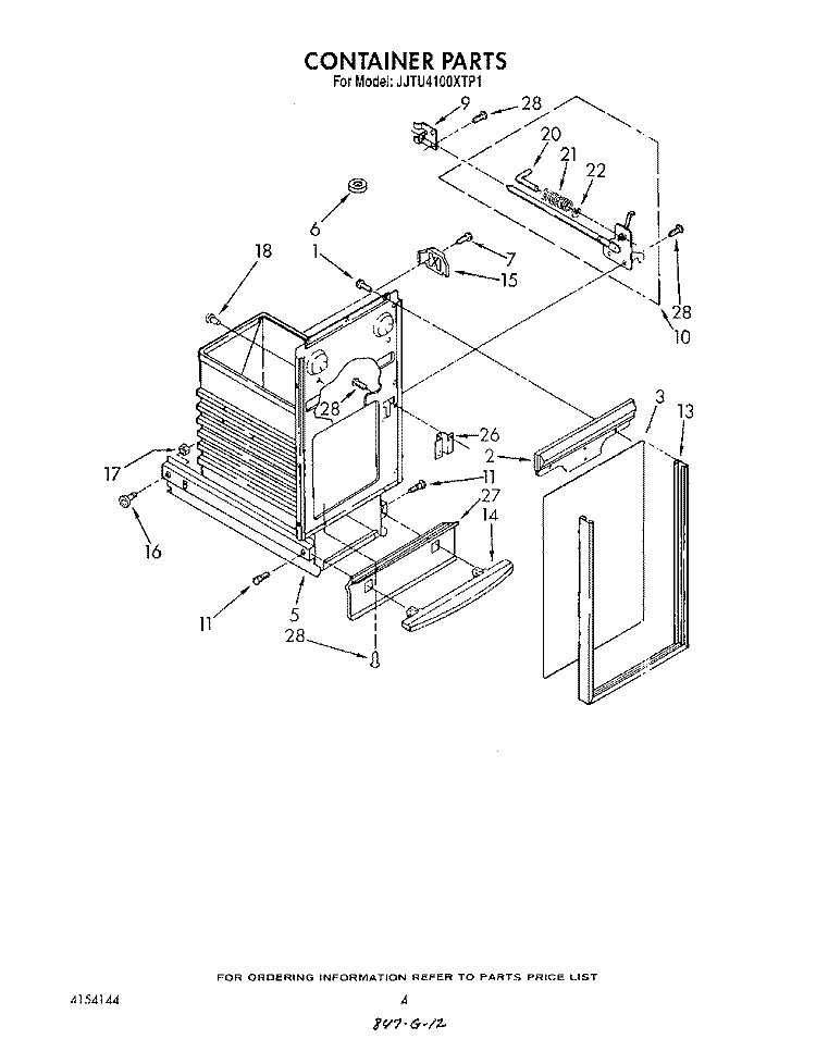 CONTAINER Diagram and Parts List for JJTU4100XTP1  Whirlpool Trash Compactor
