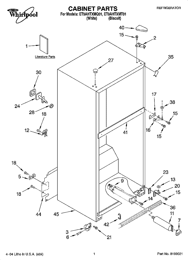 CABINET PARTS Diagram and Parts List for ET9AHTXMT01  Whirlpool Refrigerator