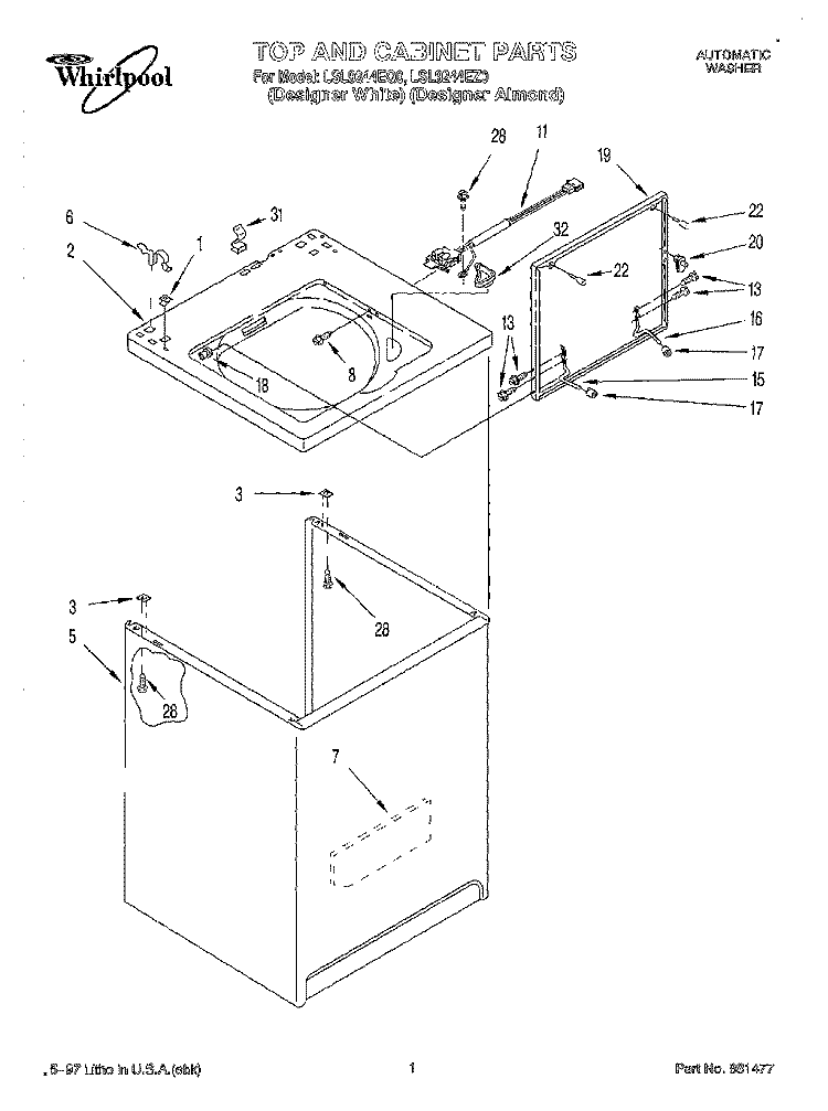 TOP AND CABINET Diagram and Parts List for LSL9244EZ0  Whirlpool Washer