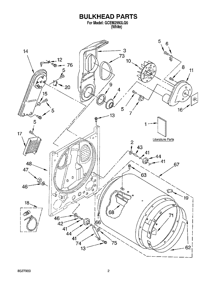 BULKHEAD, LITERATURE Diagram and Parts List for GCEM2990LQ0  Whirlpool Dryer