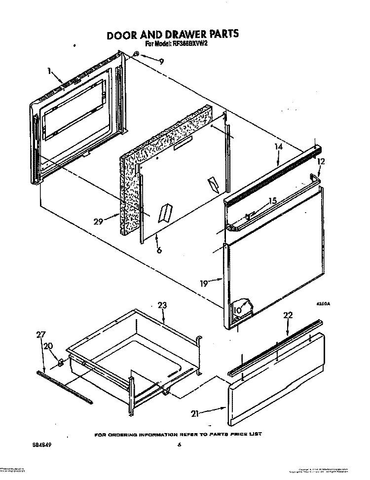 DOOR AND DRAWER Diagram and Parts List for RF366BXVN2  Whirlpool Range