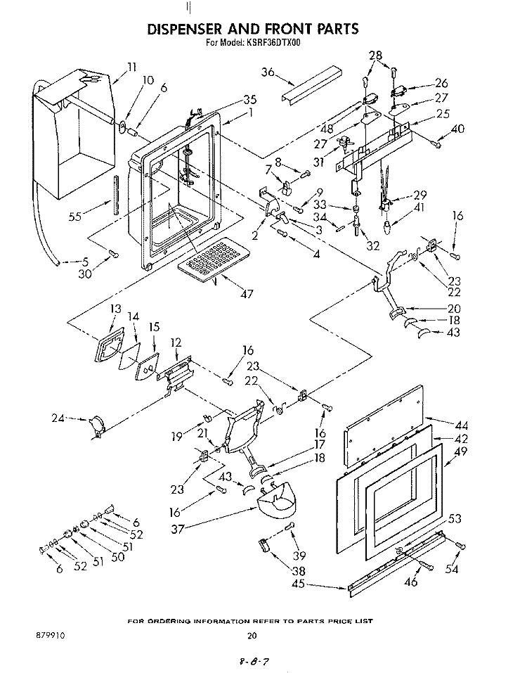 DISPENSER AND FRONT Diagram and Parts List for KSRF36DTX00  KitchenAid Refrigerator