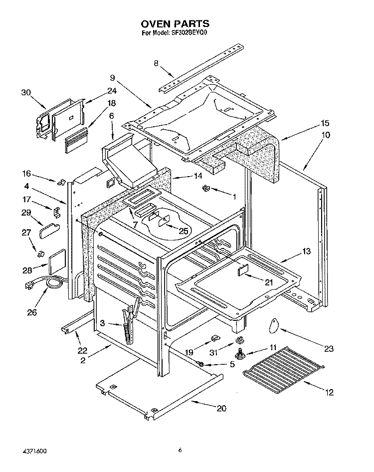 OVEN Diagram and Parts List for SF302BEYQ0  Whirlpool Range