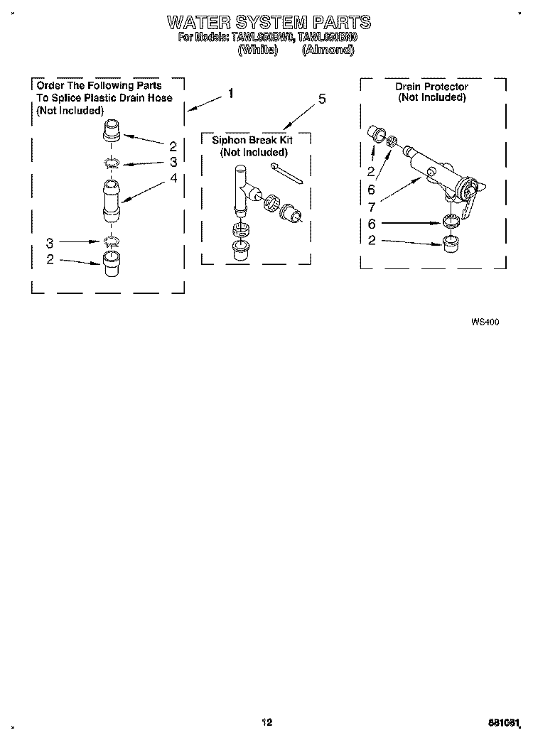 WATER SYSTEM Diagram and Parts List for TAWL650BW0  Estate Washer