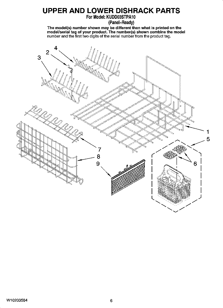 UPPER AND LOWER DISHRACK PARTS Diagram and Parts List for KUDD03STPA10  KitchenAid Dishwasher