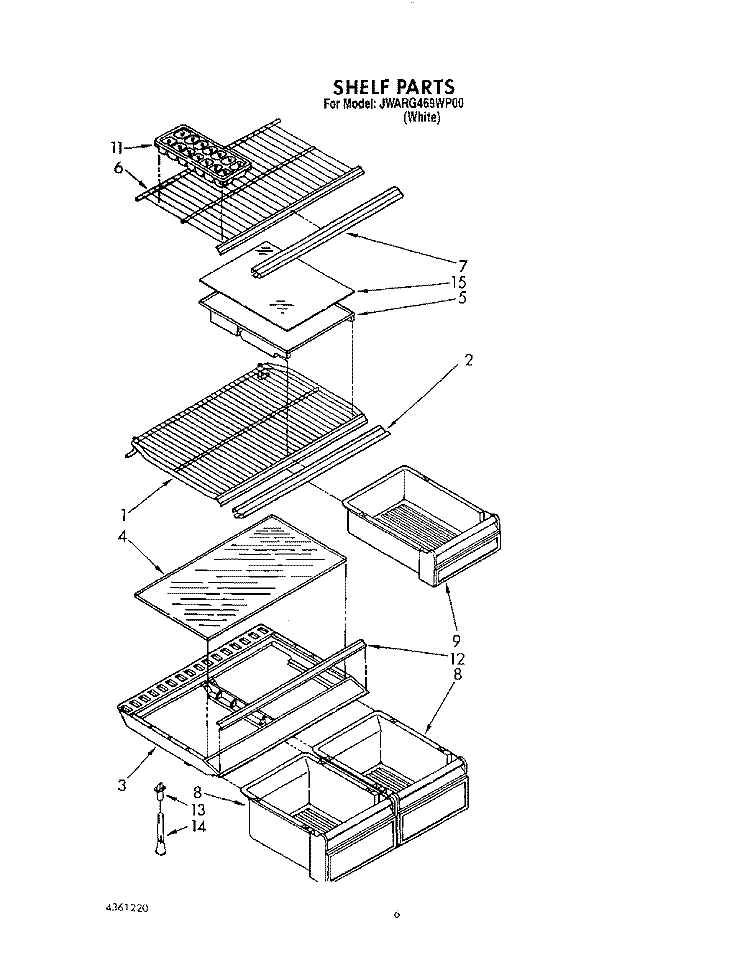 SHELF Diagram and Parts List for JWARG469WP00  Whirlpool Refrigerator