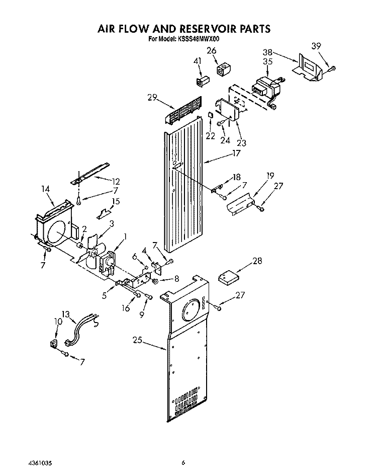AIR FLOW AND RESERVOIR Diagram and Parts List for KSSS48MWX00  KitchenAid Refrigerator