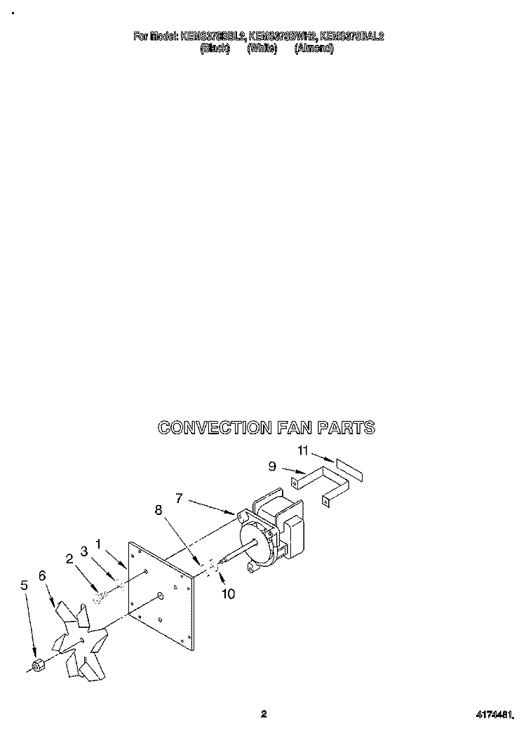 CONVECTION FAN Diagram and Parts List for KEMS378BBL2  KitchenAid Wall Oven