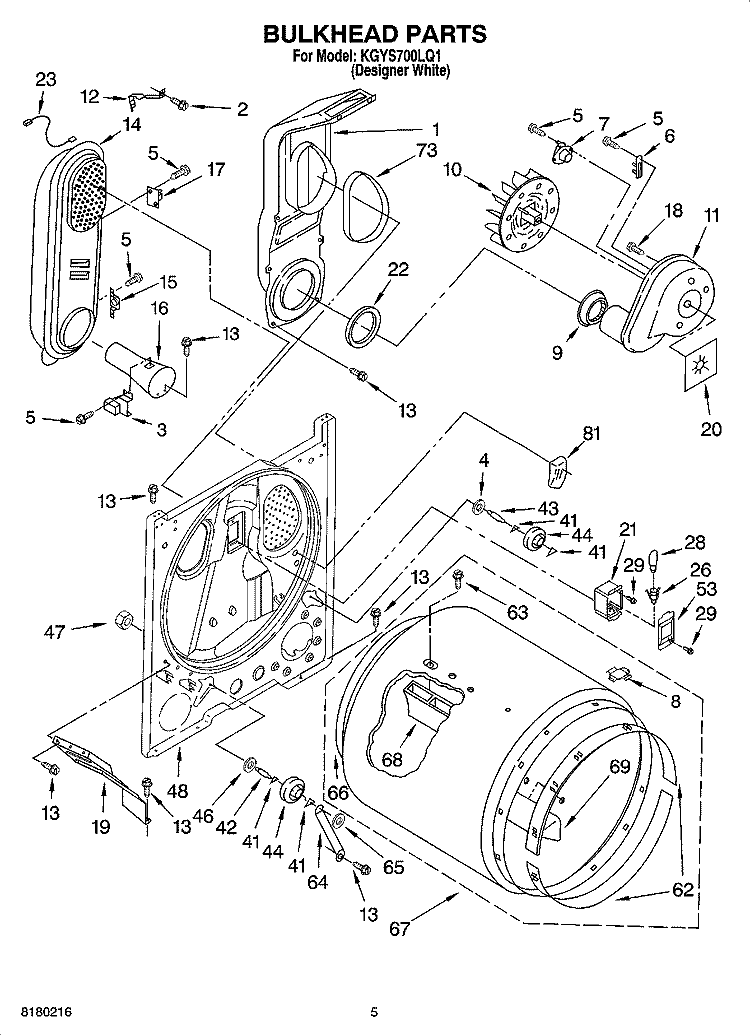 BULKHEAD PARTS Diagram and Parts List for KGYS700LQ1  KitchenAid Dryer
