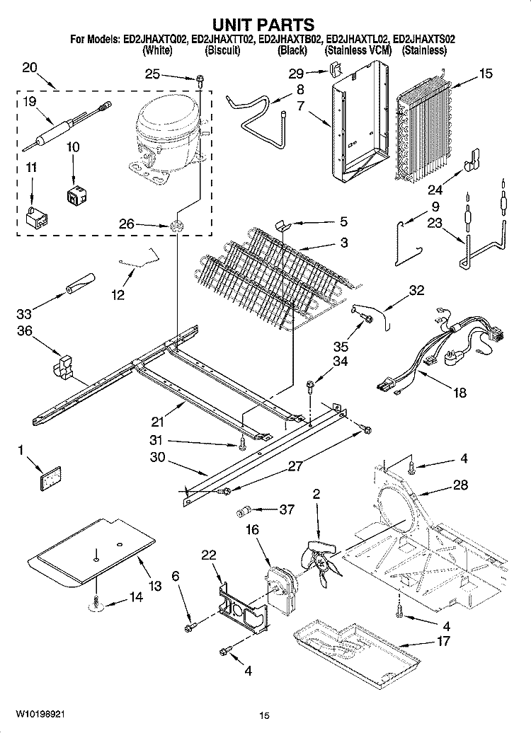 UNIT PARTS Diagram and Parts List for ED2JHAXTB02  Whirlpool Refrigerator