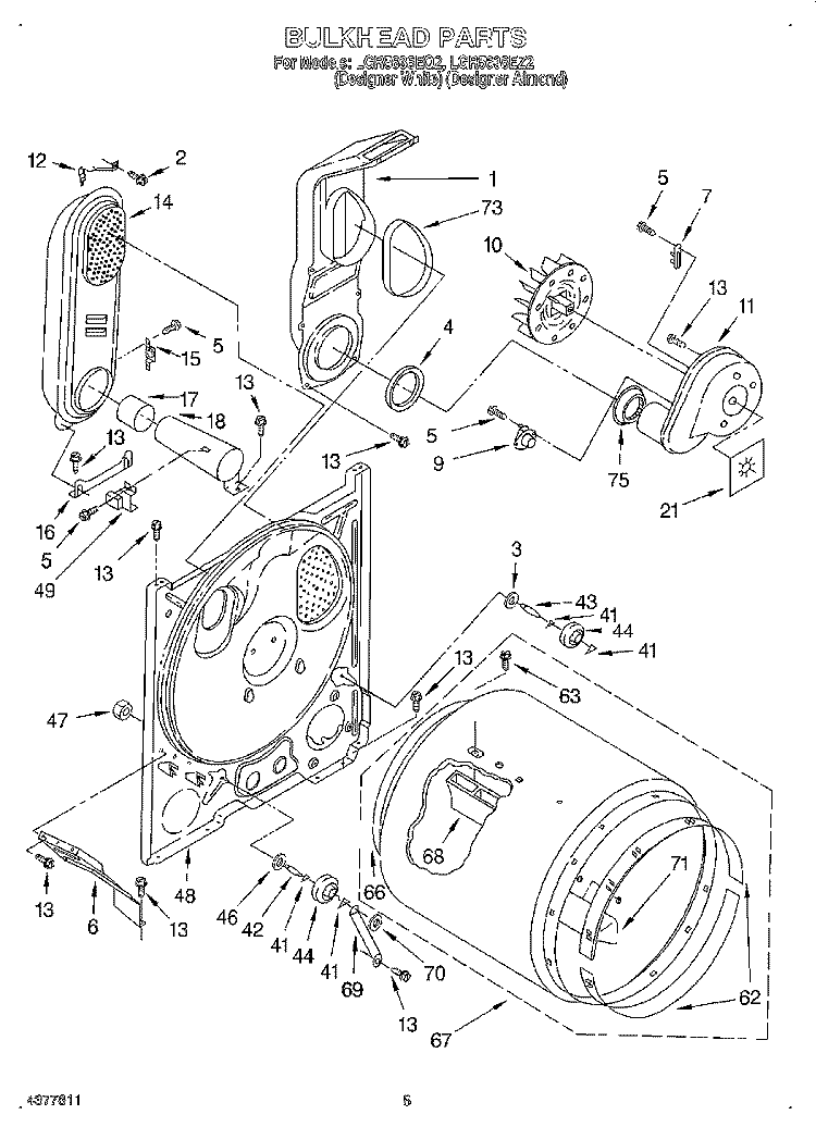 BULKHEAD Diagram and Parts List for LGR5636EQ2  Whirlpool Dryer