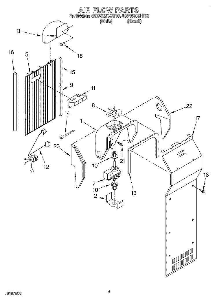 AIR FLOW Diagram and Parts List for 4KSRS25CHT00  KitchenAid Refrigerator