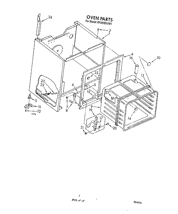 OVEN Diagram and Parts List for RF302BXVG1  Whirlpool Range