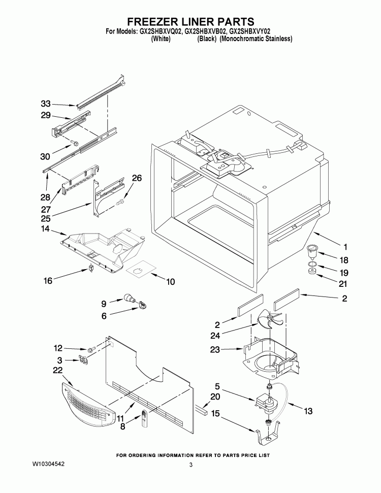 FREEZER LINER PARTS Diagram and Parts List for GX2SHBXVY02  Whirlpool Refrigerator