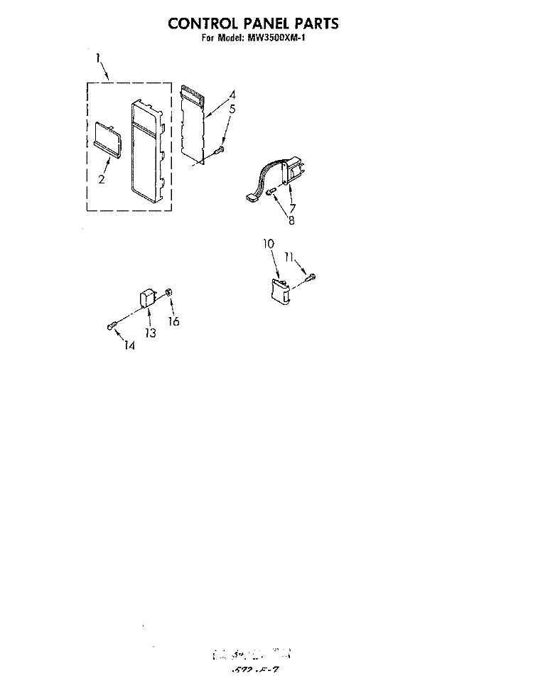 CONTROL PANEL , LITERATURE AND OPTIONAL Diagram and Parts List for MW3500XM1  Whirlpool Microwave
