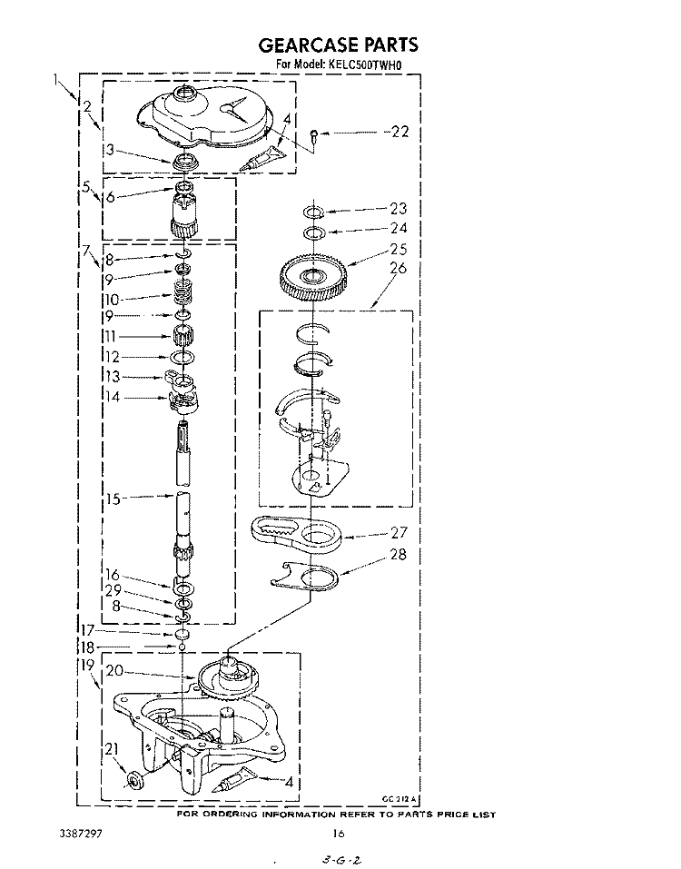 GEARCASE Diagram and Parts List for KELC500TPL0  KitchenAid Washer Dryer Combo
