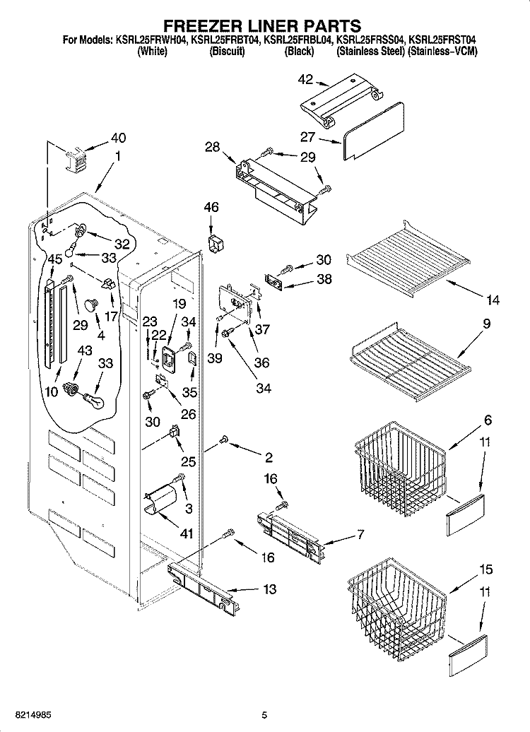 FREEZER LINER PARTS Diagram and Parts List for KSRL25FRWH04  KitchenAid Refrigerator