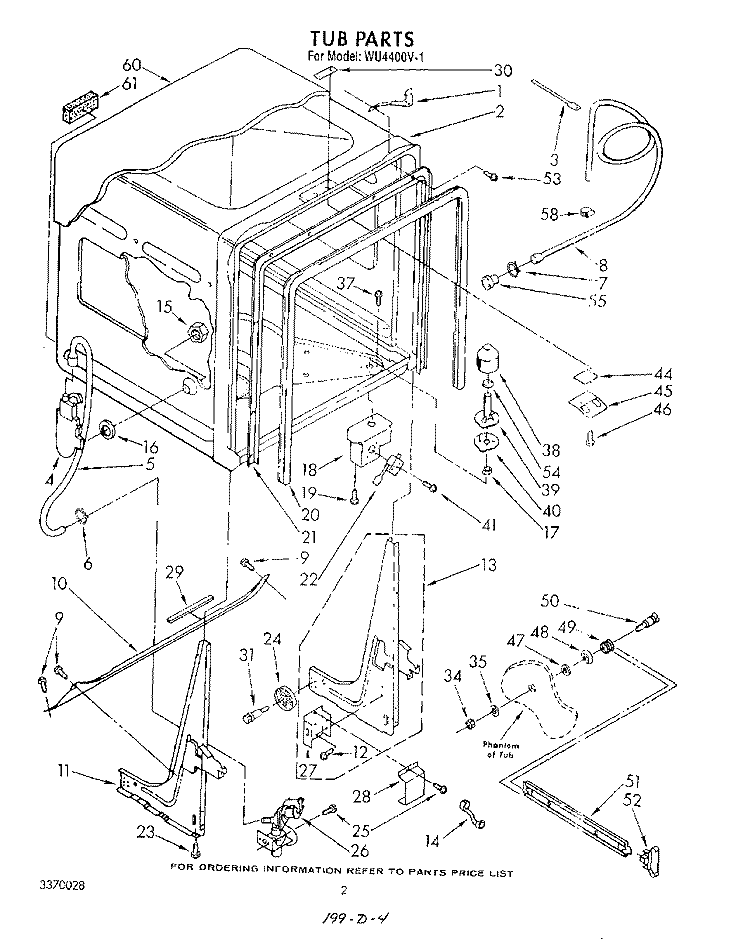 TUB , LITERATURE AND OPTIONAL Diagram and Parts List for WU4400V1  Roper Dishwasher