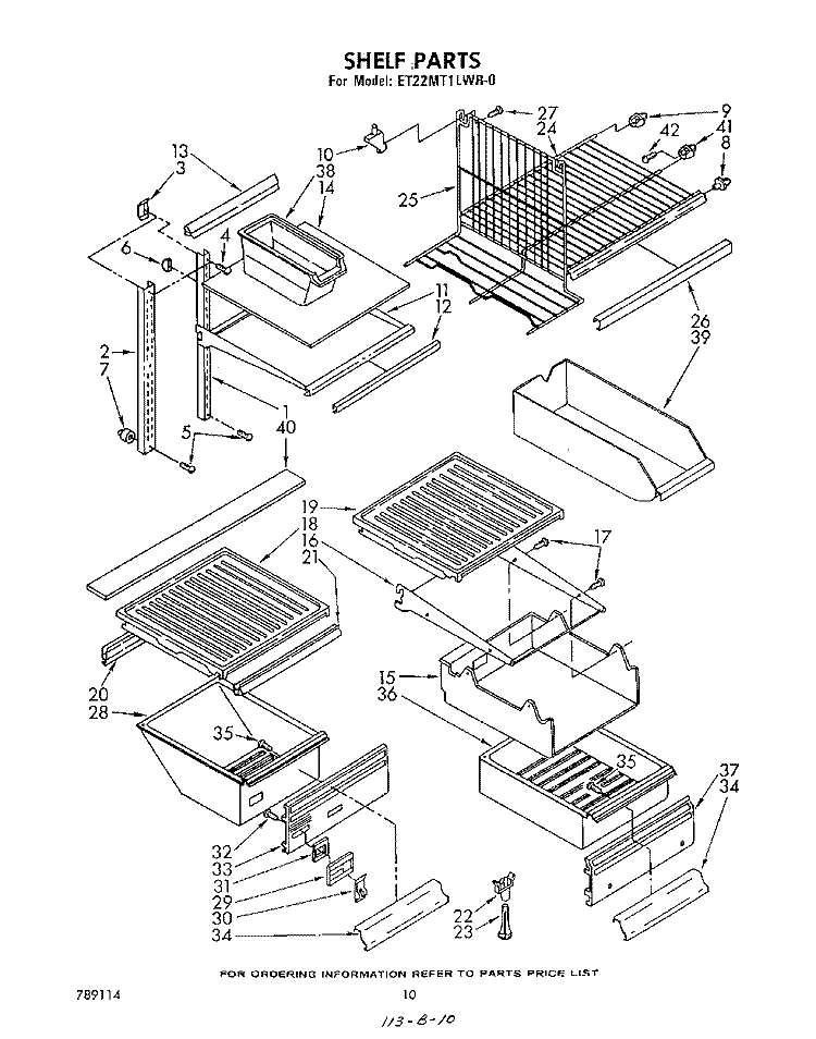 SHELF Diagram and Parts List for ET22MT1LWR0  Whirlpool Refrigerator