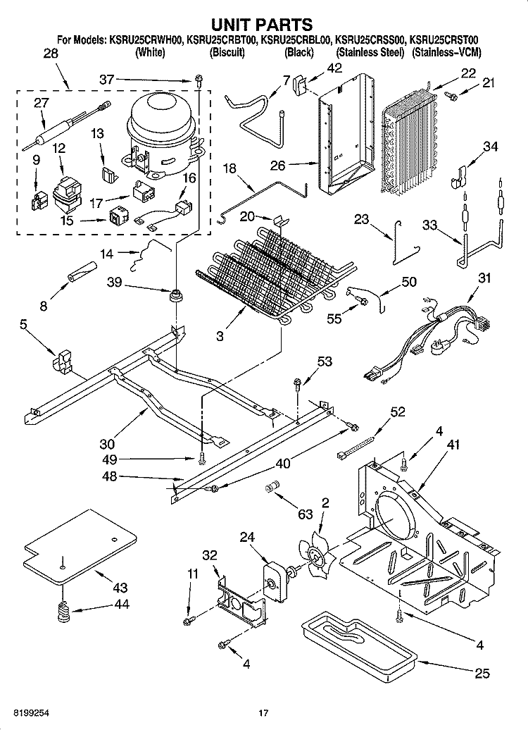UNIT PARTS Diagram and Parts List for KSRU25CRBL00  KitchenAid Refrigerator