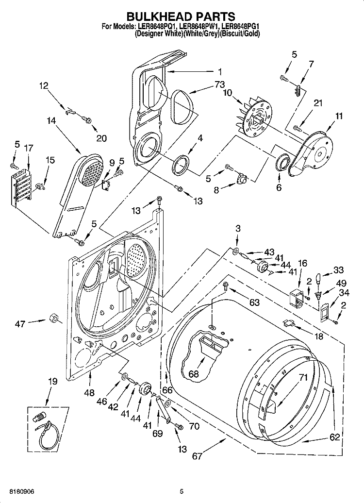 BULKHEAD PARTS, OPTIONAL PARTS (NOT INCLUDED) Diagram and Parts List for LER8648PW1  Whirlpool Dryer