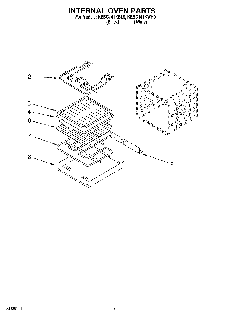 INTERNAL OVEN Diagram and Parts List for KEBC141KBL0  KitchenAid Wall Oven