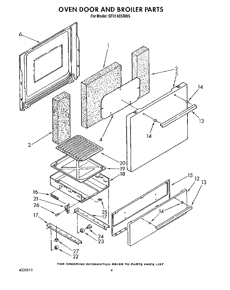 OVEN DOOR AND BROILER Diagram and Parts List for SF0140SRW6  Whirlpool Range