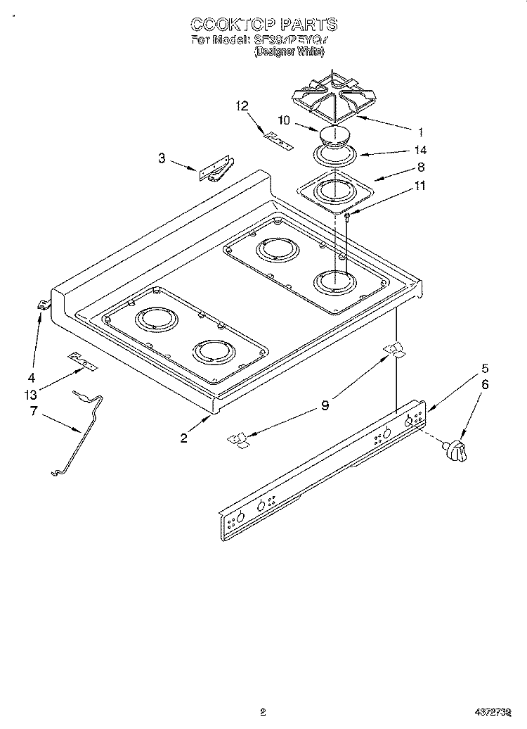COOKTOP Diagram and Parts List for SF387PEYQ7  Whirlpool Range