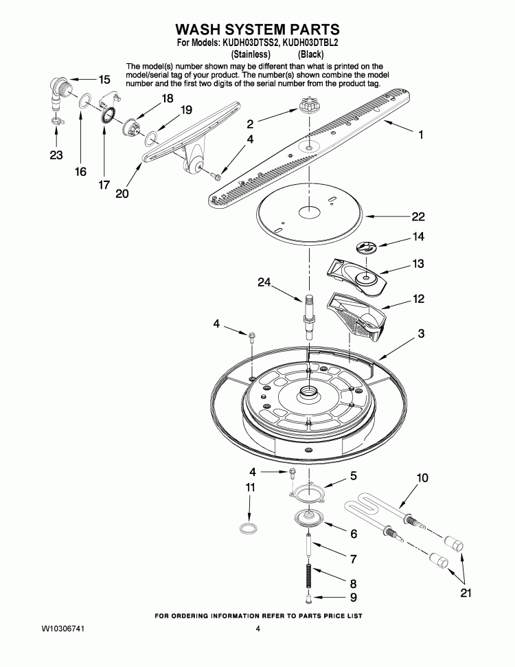WASH SYSTEM PARTS Diagram and Parts List for KUDH03DTSS2  KitchenAid Dishwasher