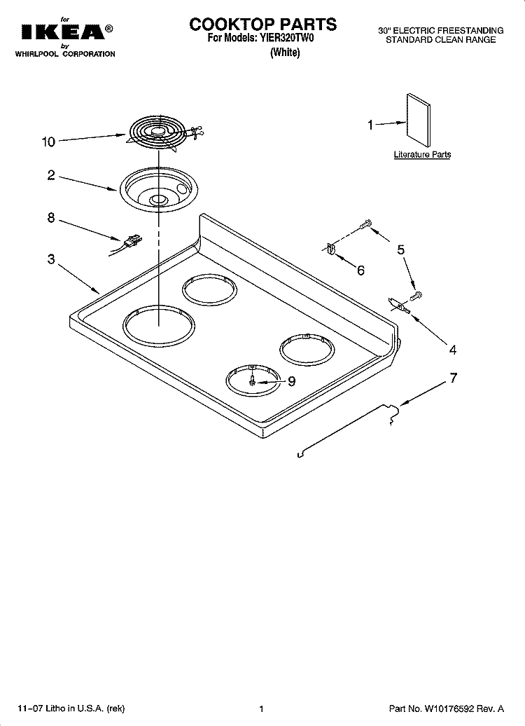 COOKTOP PARTS Diagram and Parts List for YIER320TW0  Whirlpool Range