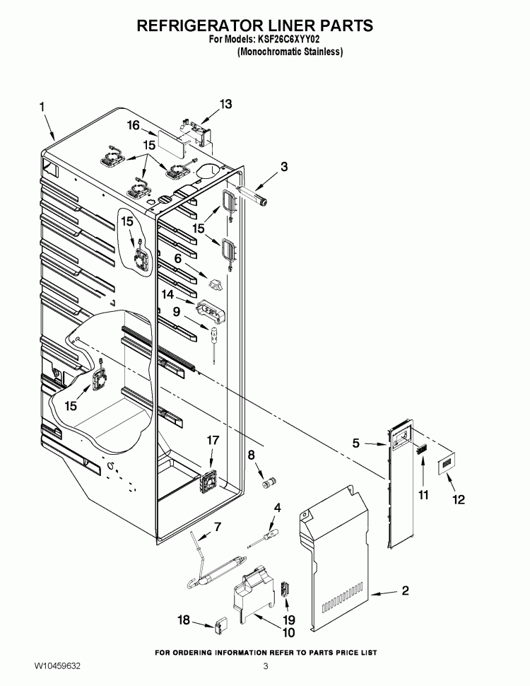 REFRIGERATOR LINER PARTS Diagram and Parts List for KSF26C6XYY02  KitchenAid Refrigerator
