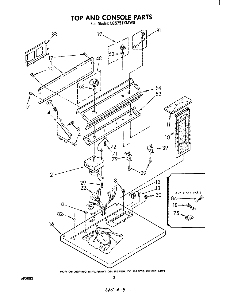 SECTION Diagram and Parts List for LG5751XMW0  Whirlpool Dryer