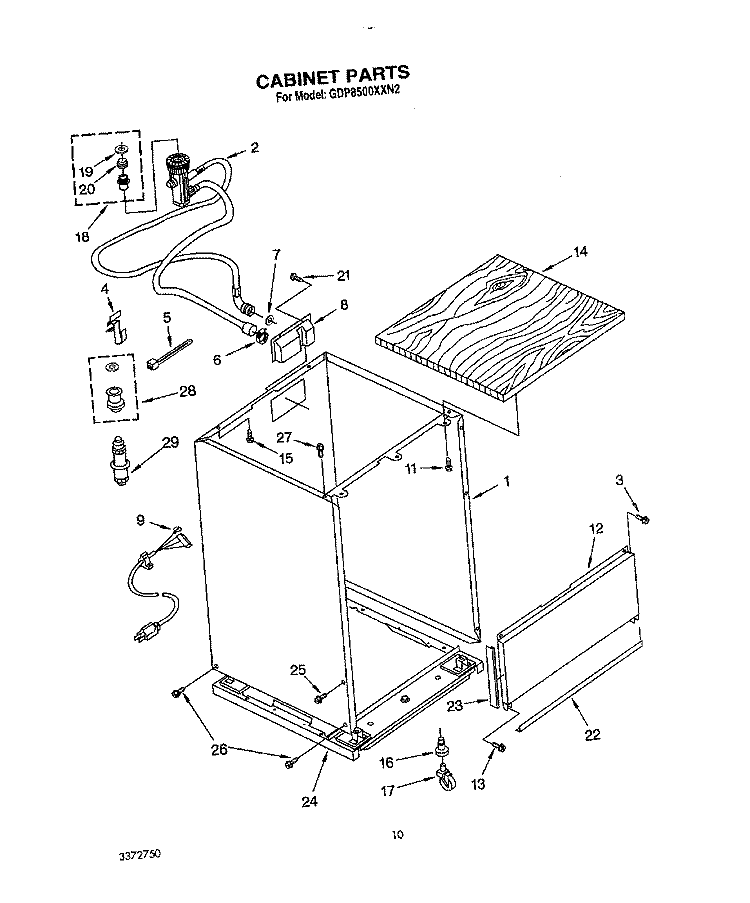 CABINET Diagram and Parts List for GDP8500XXN2  Whirlpool Dishwasher