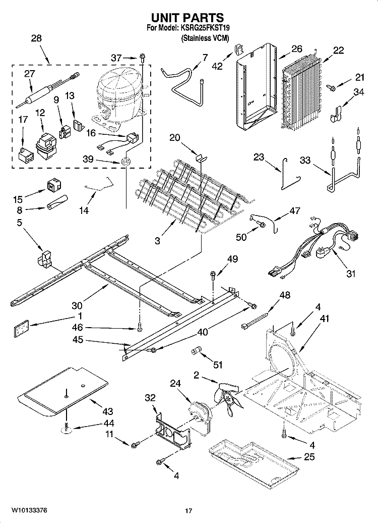 UNIT PARTS Diagram and Parts List for KSRG25FKST19  KitchenAid Refrigerator