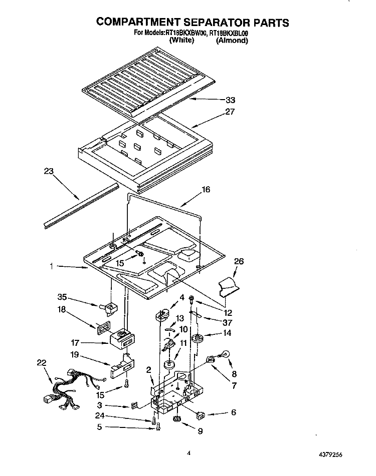 COMPARTMENT SEPARATOR Diagram and Parts List for RT18BKXBW00  Roper Refrigerator