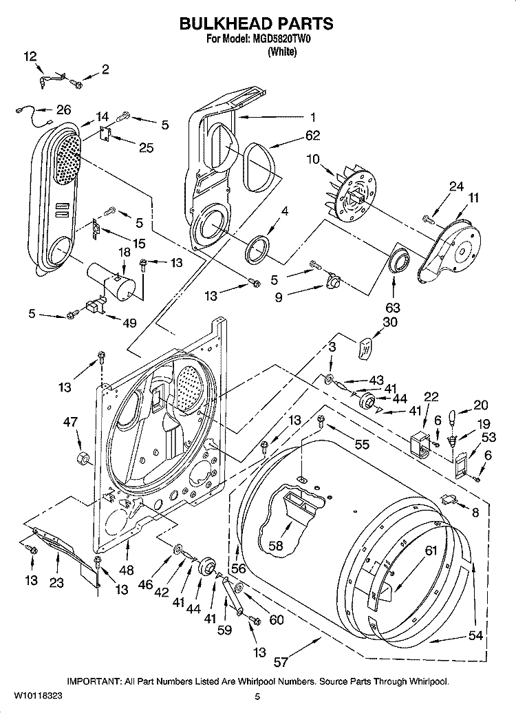 BULKHEAD PARTS Diagram and Parts List for MGD5820TW0  Maytag Dryer