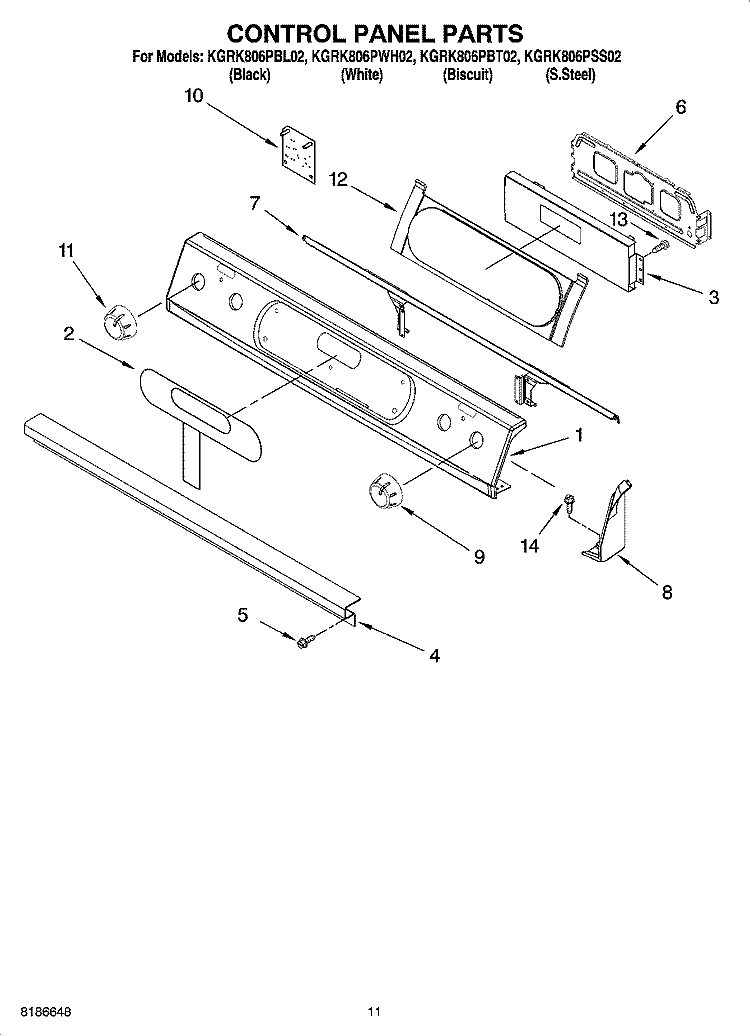 CONTROL PANEL PARTS, OPTIONAL PARTS (NOT INCLUDED) Diagram and Parts List for KGRK806PBL02  KitchenAid Range