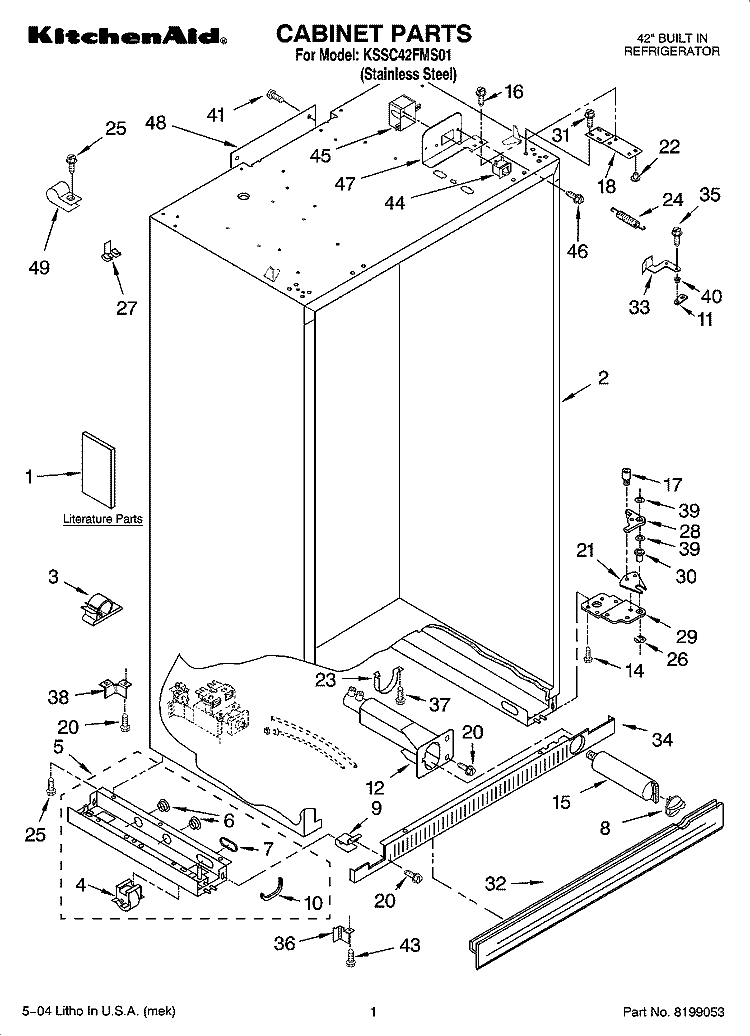 CABINET PARTS Diagram and Parts List for KSSC42FMS01  KitchenAid Refrigerator