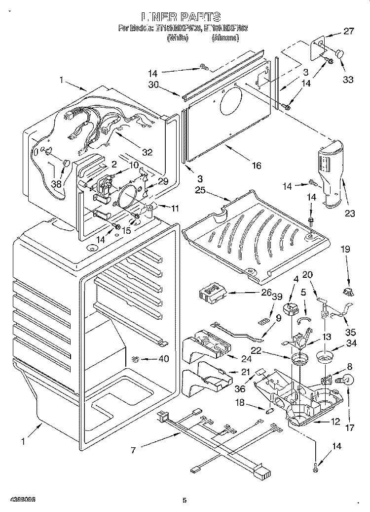 LINER Diagram and Parts List for ET18NMXFW03  Whirlpool Refrigerator